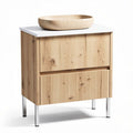 Mobile lavabo in legno con ripiano bianco e vasca in pietra 60 x 40 x 80cm