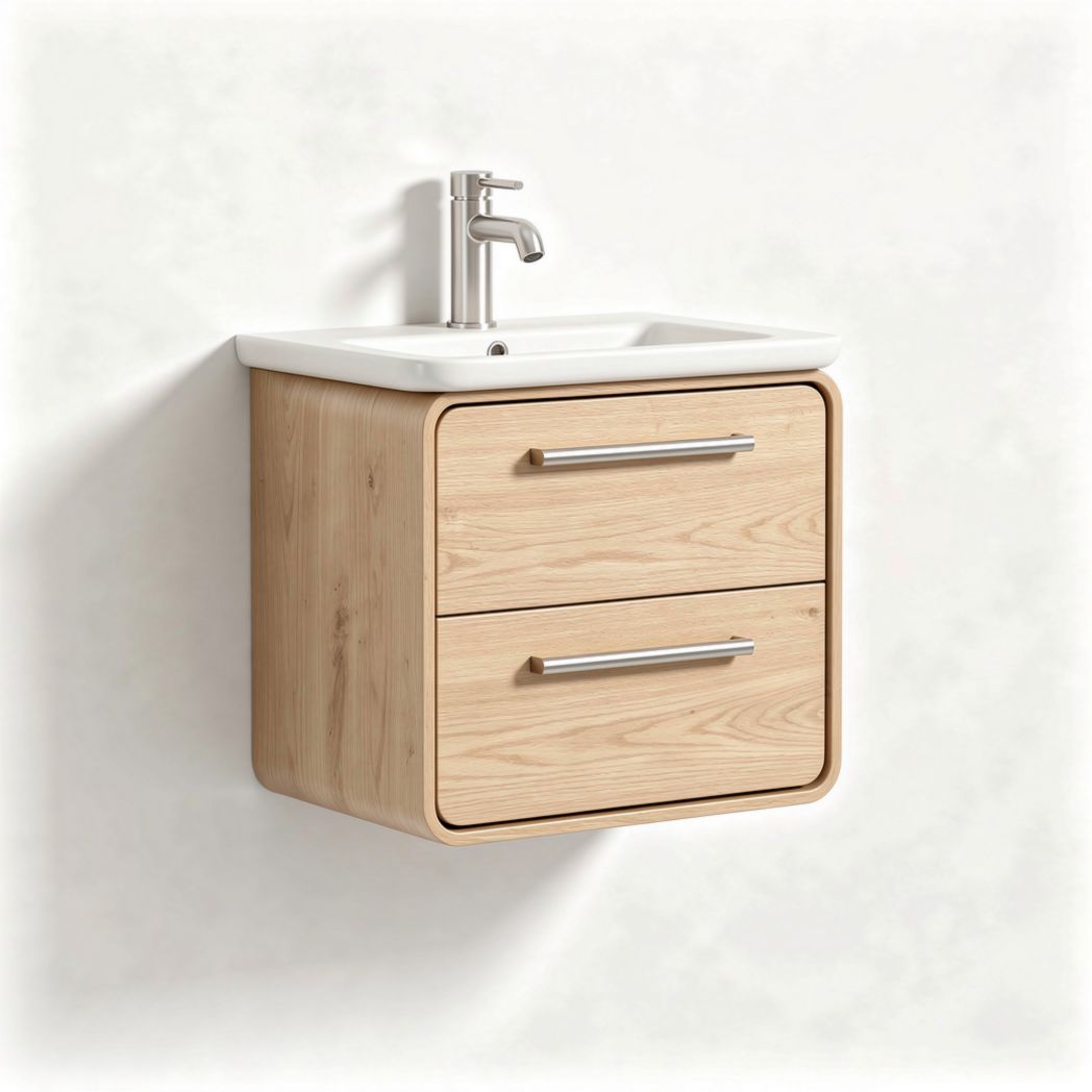 Mobile bagno sospeso in legno con lavabo 60 x 50 x 45cm e due cassetti