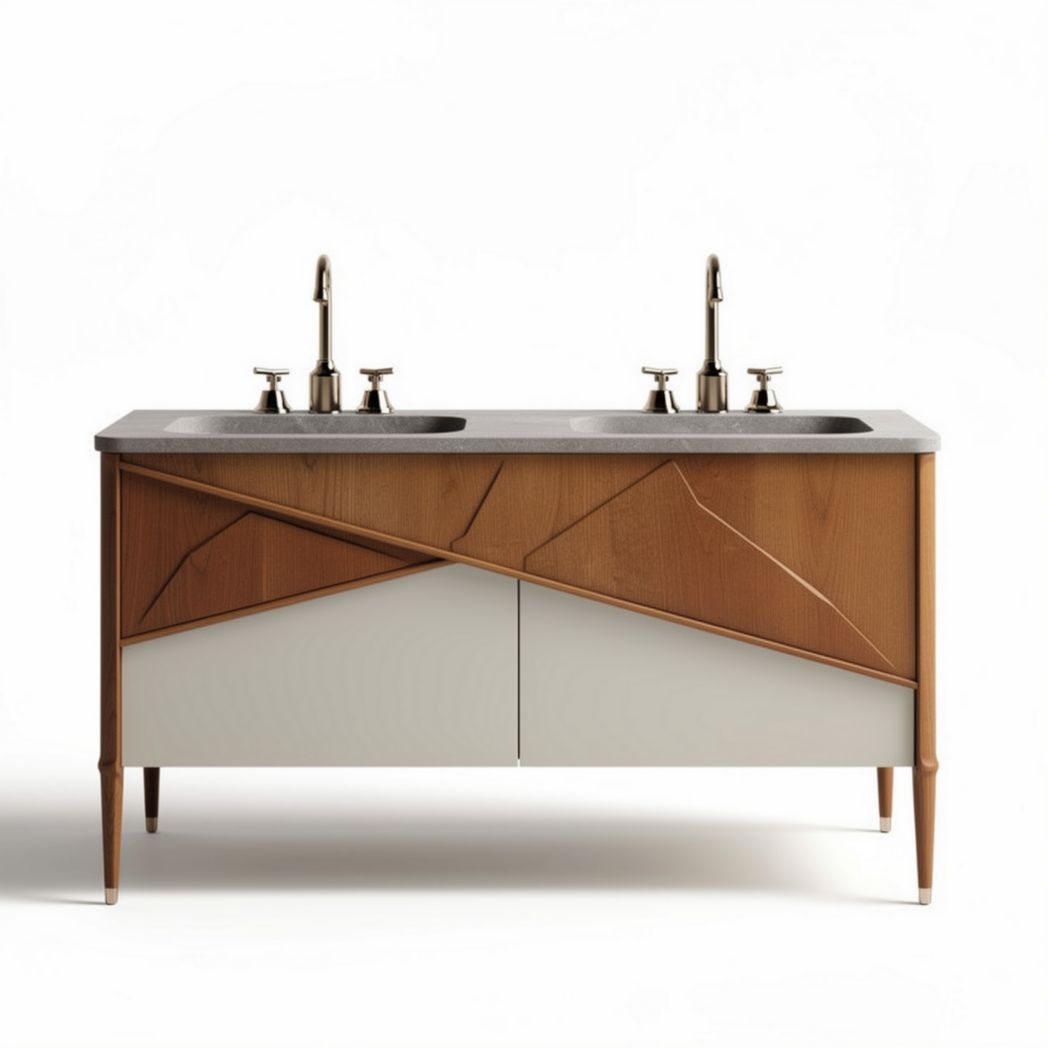 Mobile bagno doppio con lavandini e struttura in legno 120 x 55 x 85cm