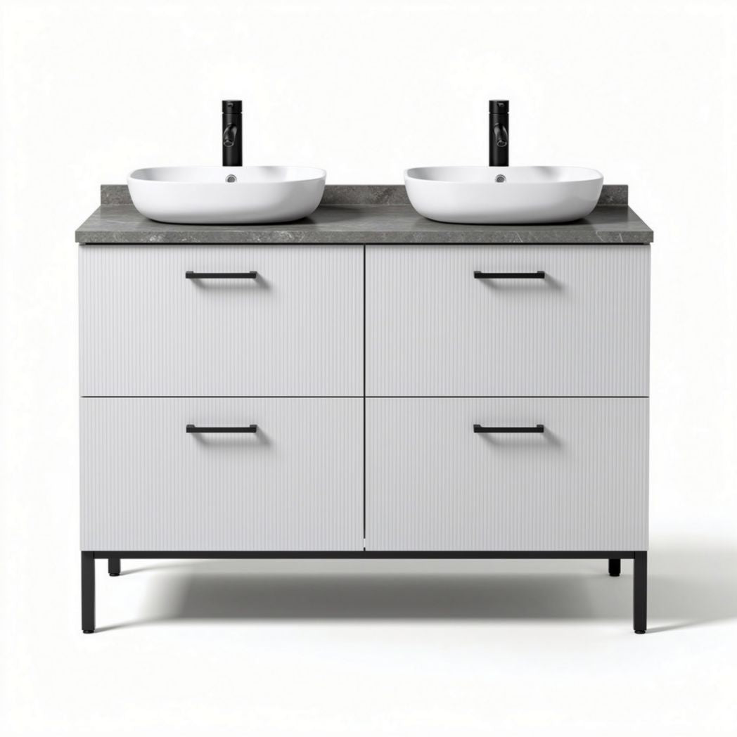 Mobile bagno con lavabo doppio in ceramica e piano in marmo 120 x 45 x 85 cm