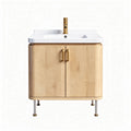 Mobiletto da bagno in legno con lavabo bianco 60 x 45 x 85cm finiture dorate