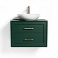 Mobile lavabo sospeso verde con due cassetti e piano in ceramica 60 x 45 x 25cm