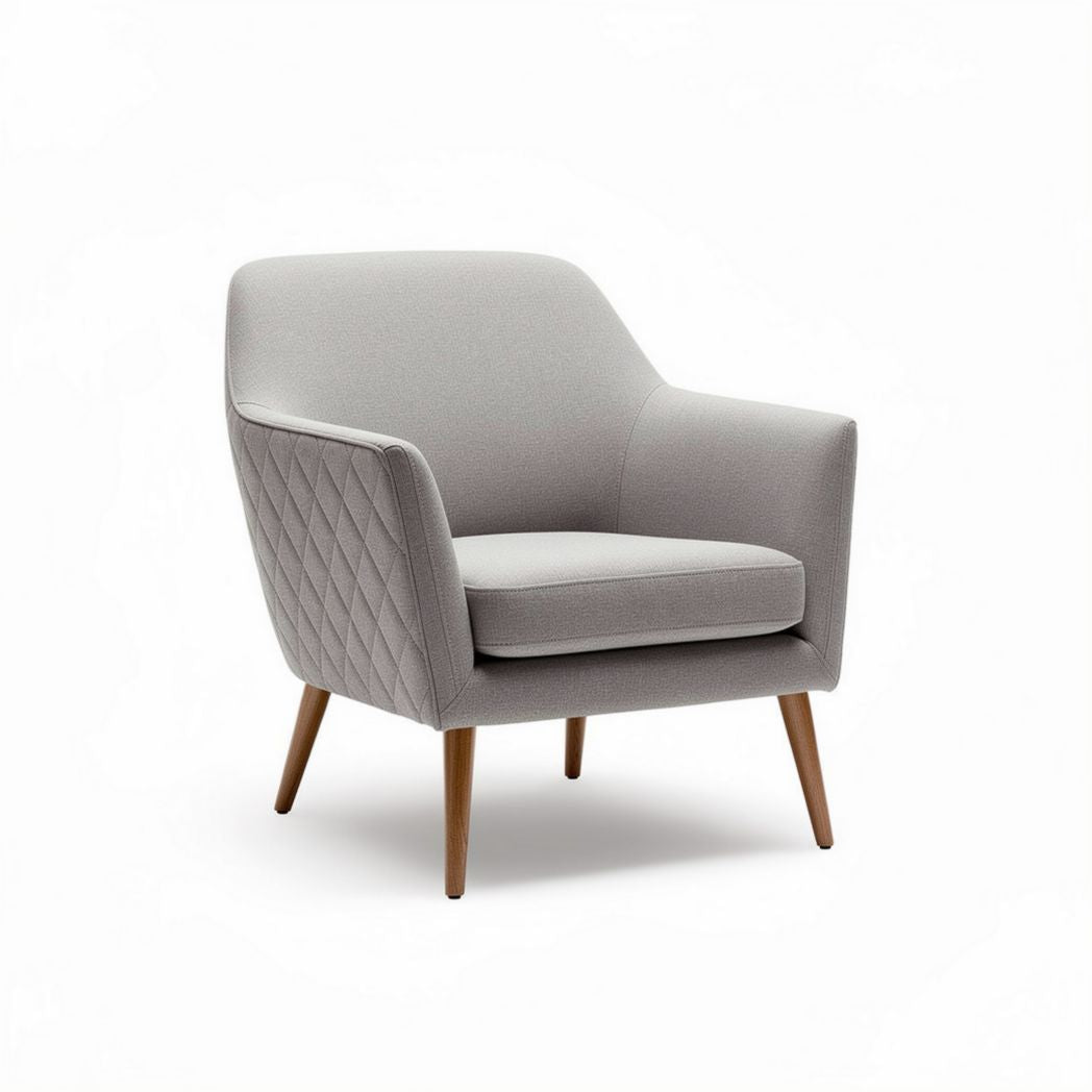 Poltrona moderna in tessuto grigio con schienale imbottito e gambe in legno 70 x 80 x 80cm