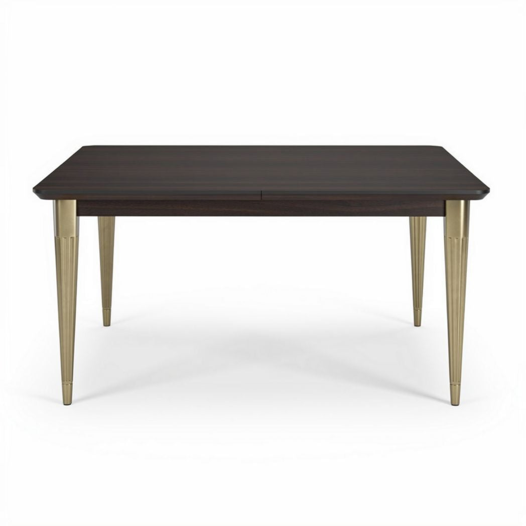 Tavolo rettangolare in legno scuro con gambe dorate 140 x 80 x 75cm