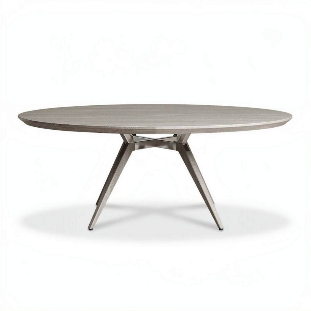Tavolo ovale in legno grigio con struttura in metallo 150 x 90 x 75cm