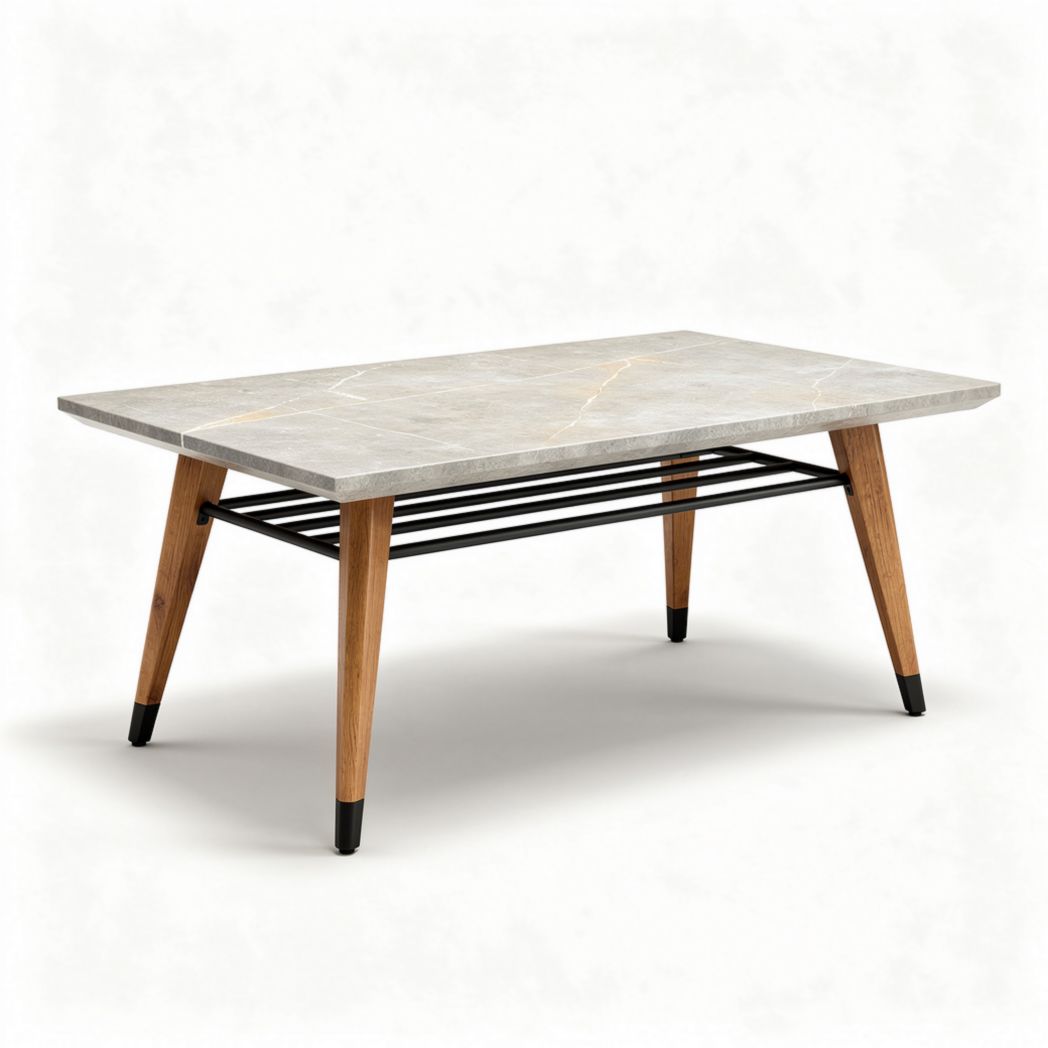 Tavolino da caffè in legno e marmo dimensioni 120 x 60 x 45cm design moderno