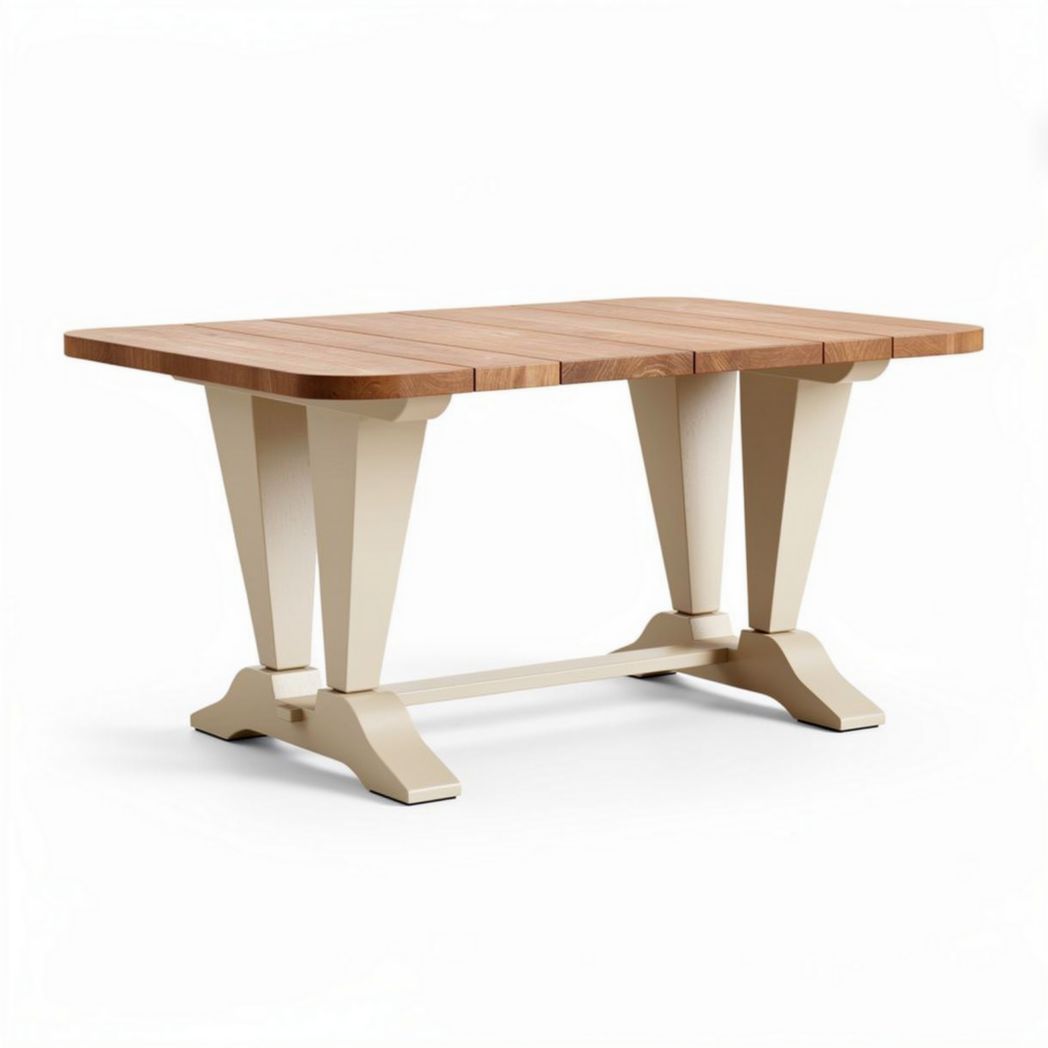 Tavolo in legno di teak 120 x 80 x 75cm con base in metallo bianco