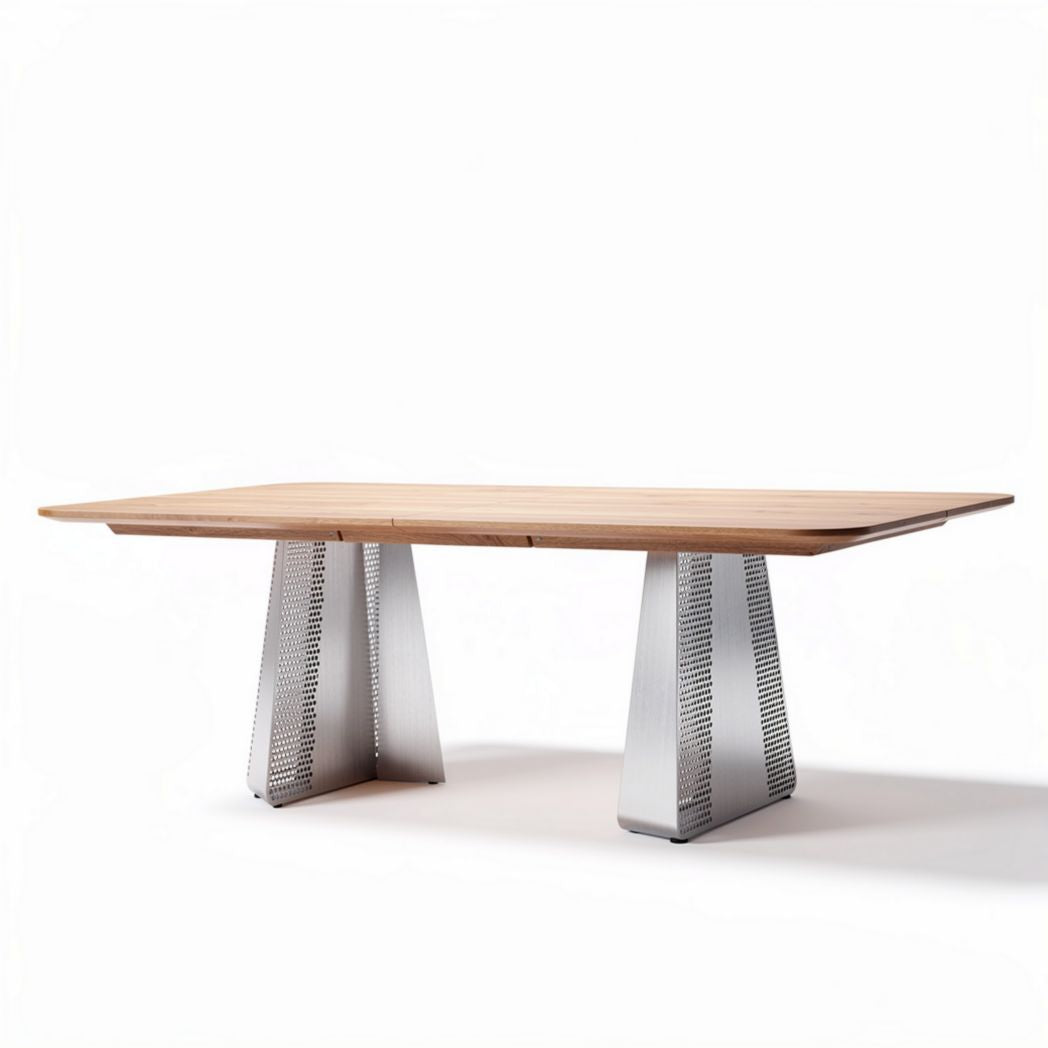 Tavolo rettangolare in legno con base in acciaio inox 240 x 100 x 75cm