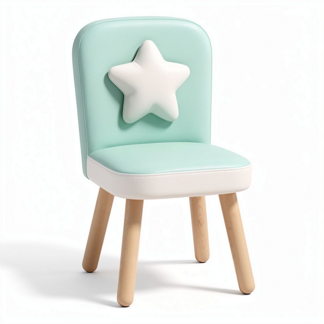 Sedia per bambini in tessuto sintetico azzurro e bianco con schienale a stella dimensioni 40 x 40 x 70cm