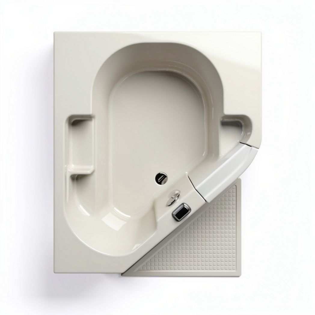 Vasca da bagno per anziani con accesso laterale in acrilico beige 150 x 100 x 50cm