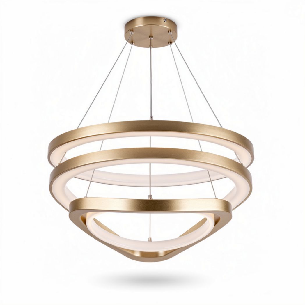 Lampadario a sospensione in metallo dorato con diffusore in plastica dimensioni 40 x 40 x 30cm