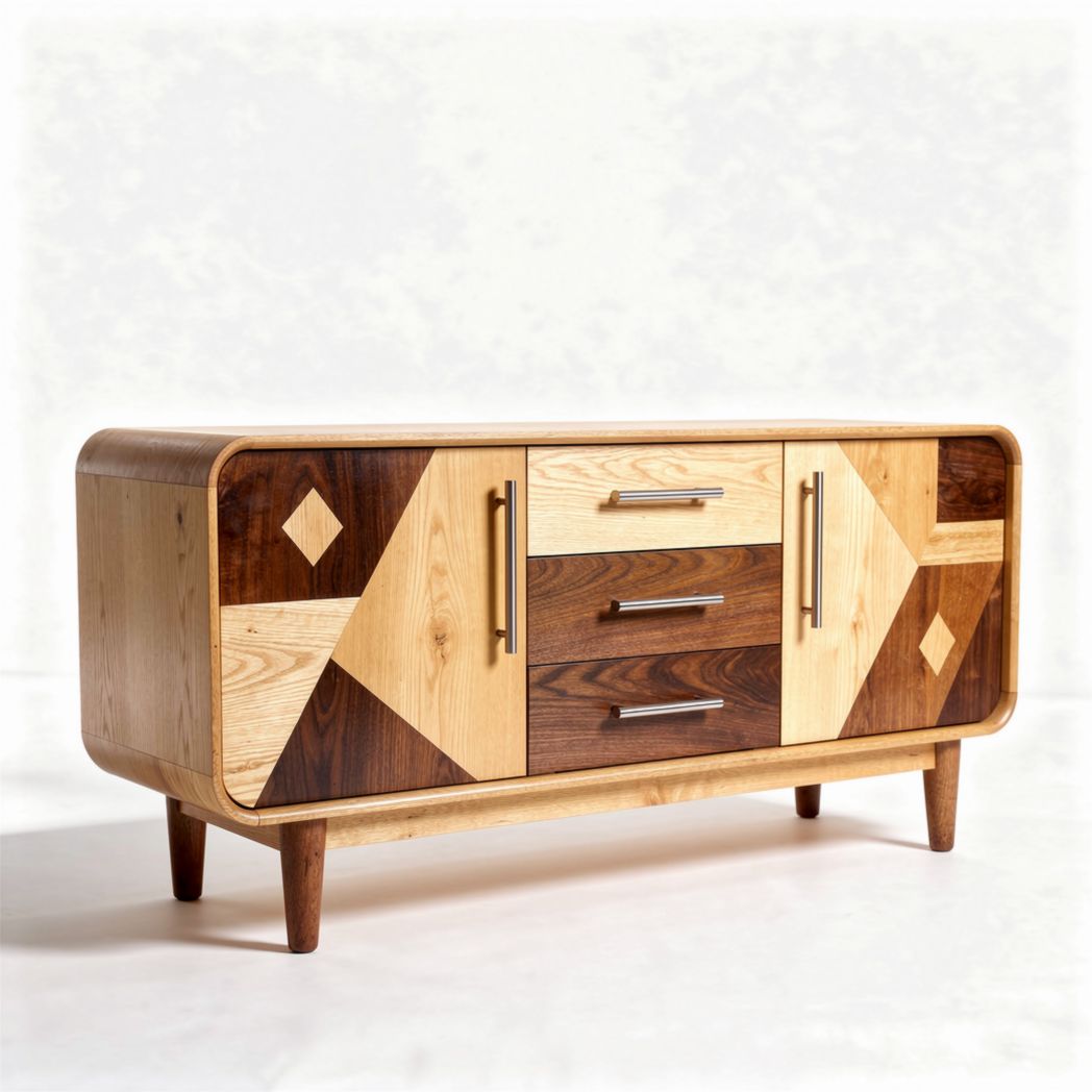 Mobiletto in legno con design geometrico di dimensioni 120 x 40 x 70cm