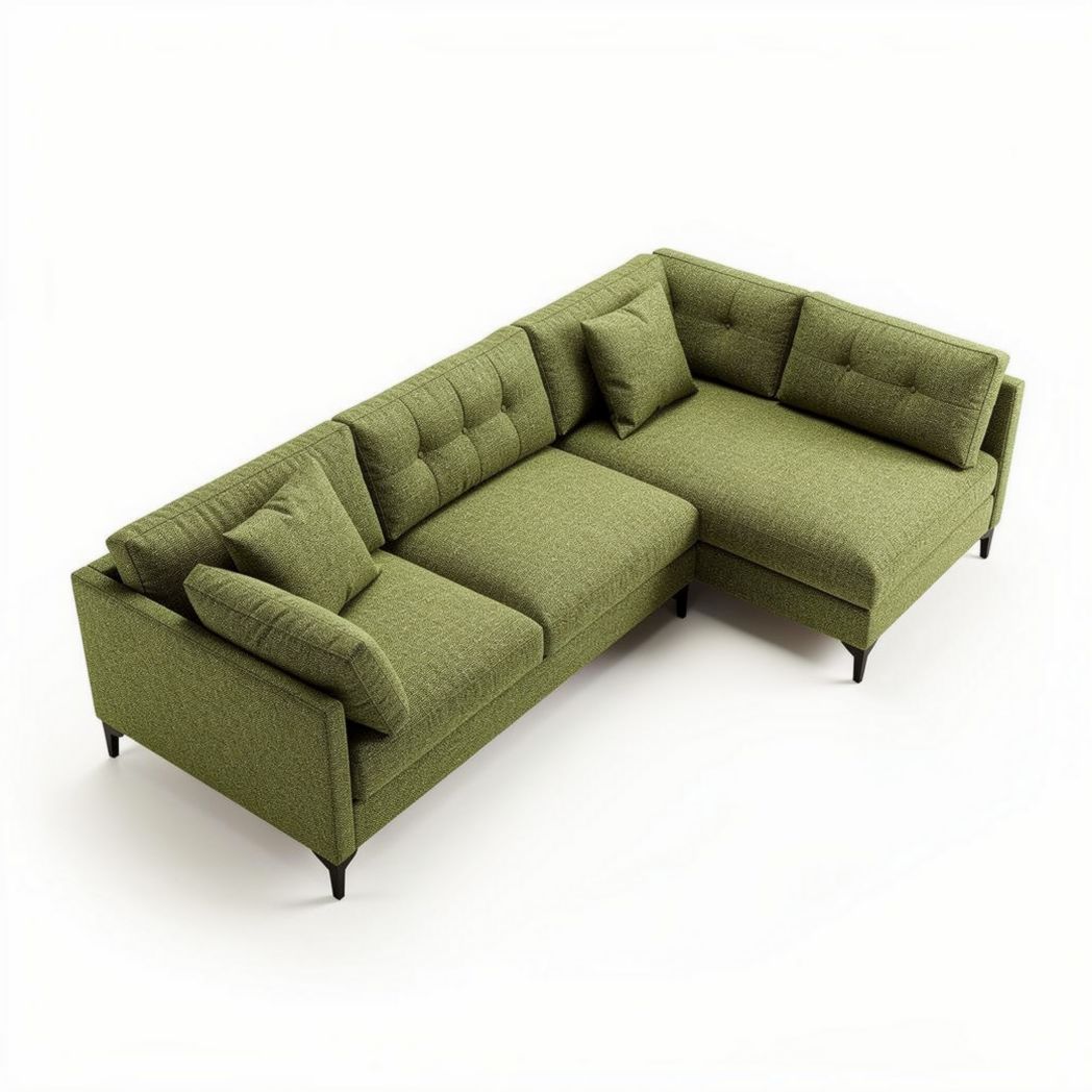 Divano angolare verde in tessuto con cuscini sfoderabili cm 210 x 150 x 80