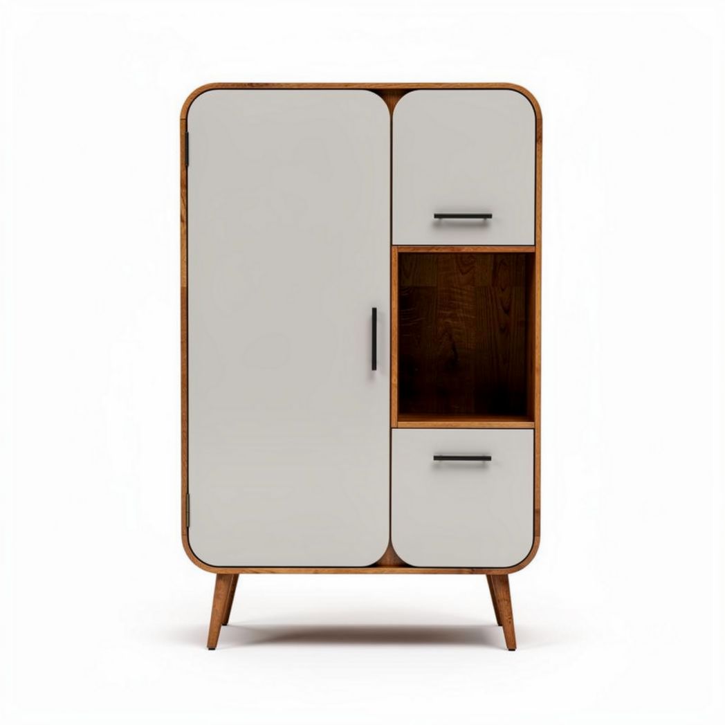 Armadio moderno in legno e MDF bianco con due ante e ripiano aperto 80 x 40 x 130cm