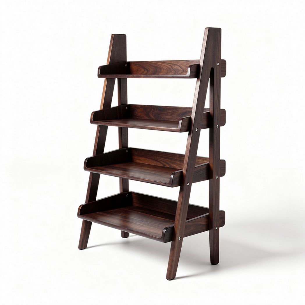 Scaffale in legno scuro a scala con 4 ripiani dimensioni 80 x 40 x 100cm